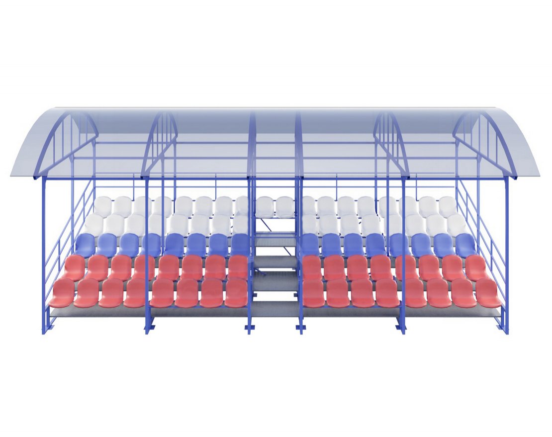 Трибуна 5-и рядная пластиковые сидения с навесом, 82 места T014